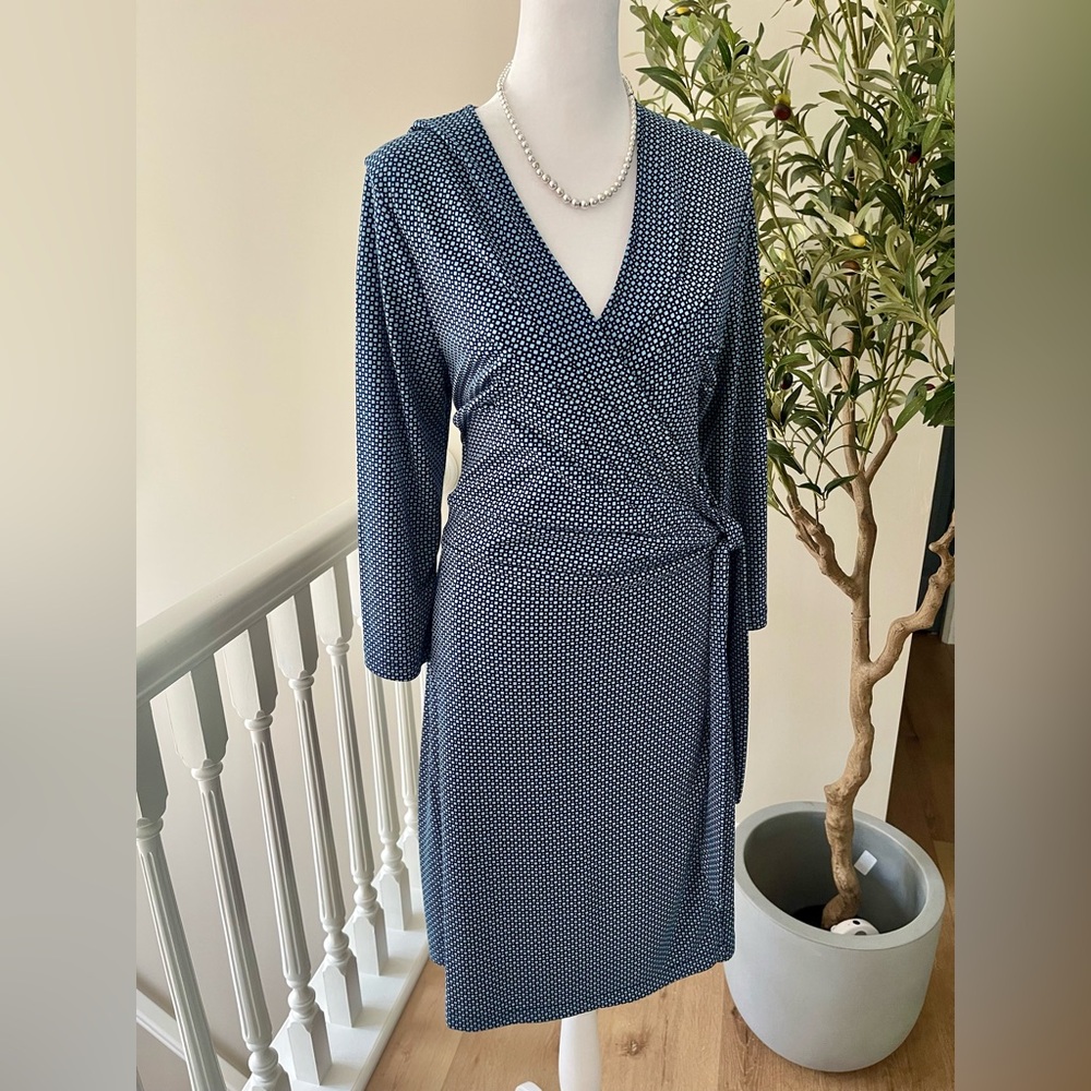 Isaac Mizrahi for Target Dark Blue and White Dotted Fabric Wrap Dress